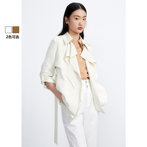洛可可/ROCOCO秋季新款短款简约气质通勤显瘦时髦白色风衣外套女