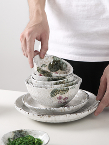 雅之器日式餐具陶瓷碗家用吃饭沙拉小汤碗手绘雪花釉米饭碗泡面碗