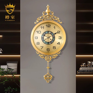 钟表纯铜欧式挂钟客厅静音家用豪华装饰简约新中式品牌时钟全铜