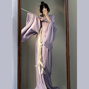 紫色战国袍汉服女2024新款古装女款成人直裾大袖衫古风小个子春秋