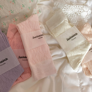 香粉玫瑰~奶乎乎纯欲温柔少女日系中筒袜子女棉袜薄款堆堆袜透气