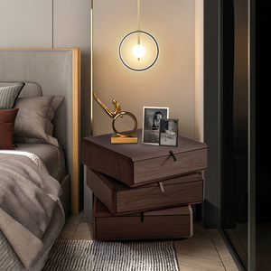 意式极简实木烟熏色旋转床头柜高级感设计现代简约旋转柜储物边柜