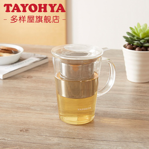 多样屋绿茶玻璃水杯带盖茶隔过滤泡茶杯子耐热花茶杯马克杯办公杯