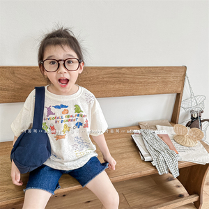 儿童纯棉卡通印花短袖T恤夏装韩版男女童宽松个性打底衫宝宝上衣