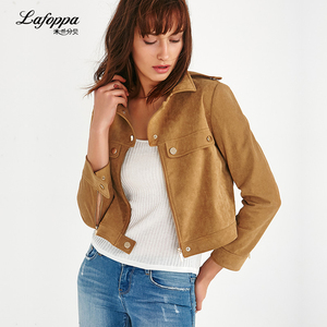 LAFOPPA 麂皮绒短外套女机车上衣外穿春秋短款百搭潮流新款夹克衫