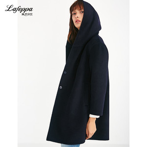 LAFOPPA珑白品牌双面呢大衣女斗篷潮流冬季茧型连帽羊毛毛呢外套
