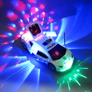 电动万向儿童音乐发光360度旋转变形警察玩具车 仿真车模型礼物