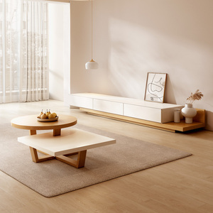 纳威侘寂风伸缩电视柜茶几组合客厅现代简约日式北欧新款创意家具