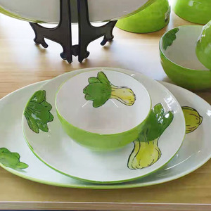 大白菜陶瓷盘子创意螺纹不规制椭圆形鱼盘菜盘水果盘米饭碗小清新