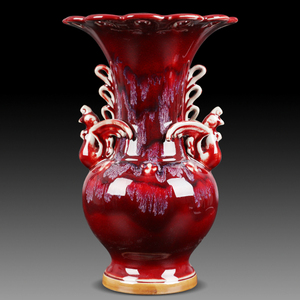 陶瓷器花瓶钧瓷雕刻凤尊红窑变家居装饰品摆件插花器艺术品工艺品