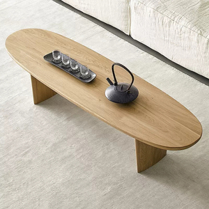 北欧风白蜡木极简椭圆形实木茶几客厅现代简约茶桌设计师原木矮桌