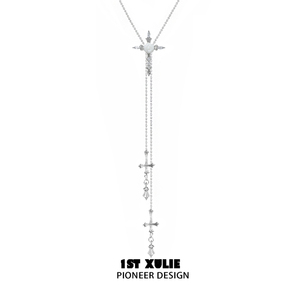 1STXULIE玫瑰信徒十字架抽拉项链原创小众设计高级感锁骨链毛衣链
