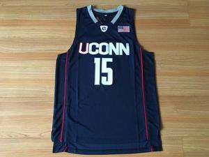 定制NCAA康涅狄格大学15号肯巴 沃克篮球服深蓝色 白色新面料球衣