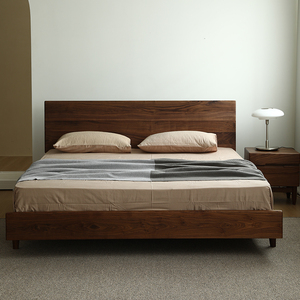 北美黑胡桃木床全实木双人床现代简约北欧悬浮床1.8米1.5卧室家具