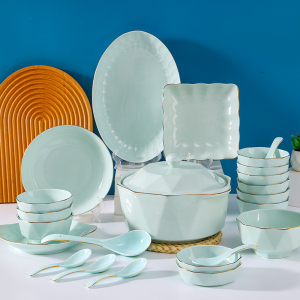金边钻石碗碟单个碗盘餐具北欧风轻奢网红款简约家用陶瓷盘子勺子