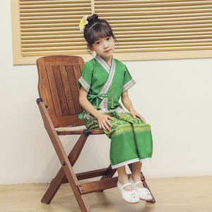 六一表演儿童民族服傣族女童棉麻傣族裙子云南特色服装童装泼水节
