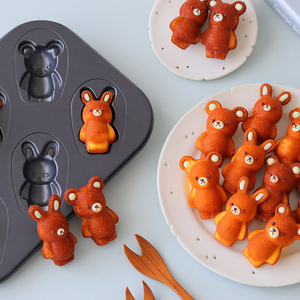cotta新款卡通可爱兔子小熊烤盘6连蛋糕烤箱用面包点心烘焙工具
