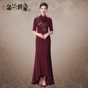 名兰世家原创设计新款红色婚礼宴会长款晚礼服高贵女主持人连衣裙