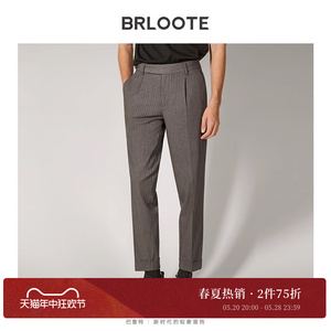 BRLOOTE/巴鲁特竖条纹九分裤男士修身商务挺阔卷边休闲裤品质夏装
