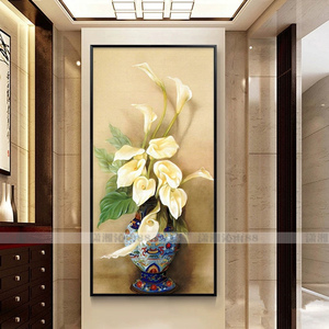 印花DMC十字绣套件客厅餐厅玄关竖版挂画现代简约花卉马蹄莲花瓶