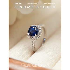 1克拉轻奢拟真皇家蓝宝石戒指s925纯银小众高级感方糖高碳钻指环