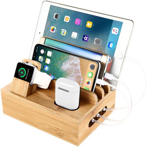 桌面创意木质收纳盒手机支架智能平板电脑多功能竹木充电储物盒