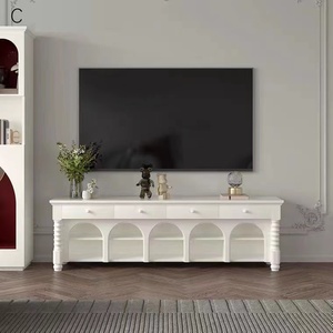 现代简约奶油风白色实木电视柜拱形门罗马柱客厅影视柜装饰储物柜
