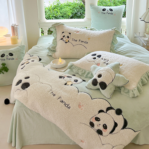 可爱团子熊猫冬天四件套珊瑚绒冬季保暖牛奶绒被套床上用品卡通风