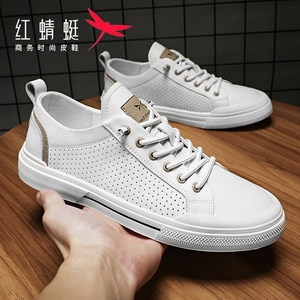 红蜻蜓男鞋2024新款夏季透气一脚蹬小白皮鞋青少年运动休闲板鞋W