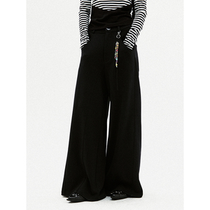 Orror原创设计cleanfit垂感西装裤手工链条吊坠黑色休闲拖地长裤