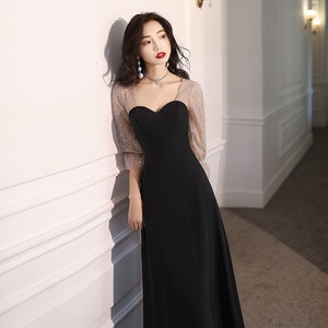 晚礼服女宴会气质长款平时可穿小个子黑色名媛洋装连衣裙宴会礼服