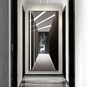 玄关装饰画轻奢抽象空间延伸走廊过道挂画现代简约入户正对门壁画