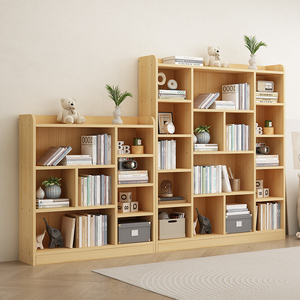 实木儿童书架环保松木置物架简约组合书柜学生落地书柜原木储物柜
