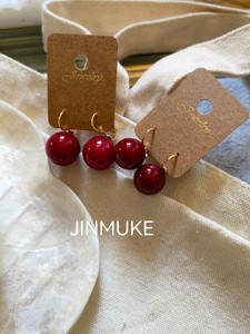 JINMUKE韩国产圣诞节红色耳饰品本命年圆球耳扣耳钉复古新款2022