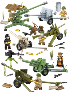 小颗粒积木100078二战炮车榴弹高射火炮男孩儿童益智拼装拼插玩具