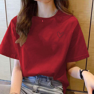 夏季纯棉短袖t恤女新款韩版宽松小爱心标志体恤简约通勤上衣女士