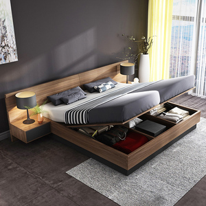 北欧床现代简约储物床日式榻榻米板式床1.8米1.5米双人酒店主卧床