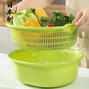 日本进口加厚双层洗菜盆大号沥水篮滴水厨房家用水果滤菜篓淘米器