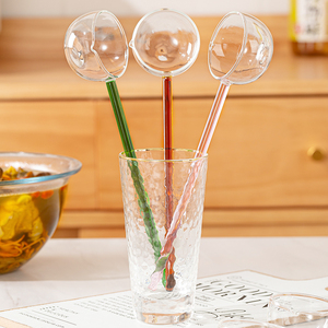 日本高硼硅玻璃勺耐高温长柄咖啡透明汤勺厨房调羹泼油调料味勺子