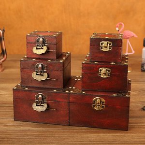 中式复古小木盒木质饰品首饰盒带锁密码盒子儿童百宝箱木头收纳盒