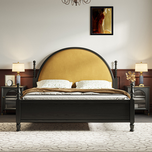 美式复古白蜡木实木床1.5米主卧黑色法式中古双人床1.2m单人床