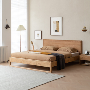 简约日式白橡木实木床卧室双人床1.5m婚床1.8米原木色大床大靠背