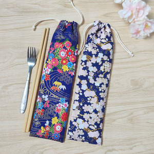 棉布筷子勺子收纳袋布套长条布袋便携餐具束口袋吸管袋子日式和风