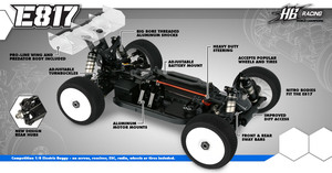 新款HB Racing 1/8 竞赛级4WD 越野车HB E817 KIT版 电车架 首发