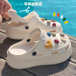 日本代购BM可拆卸防臭洞洞拖鞋女夏户外穿时尚增高厚底防滑沙滩鞋