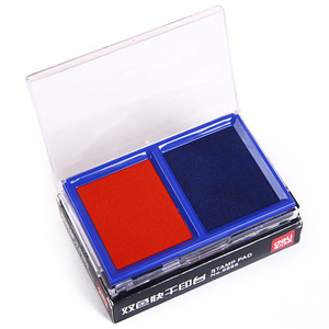 得力9865双色快干印台方形印泥红色蓝色财务办公专用速干一盒两色