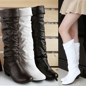 春秋冬新款时尚气质骑士女靴子可翻折两穿优雅中跟高筒靴雪地靴