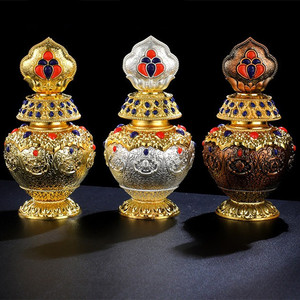 藏式装藏宝瓶财神宝瓶合金八吉祥民族风摆件地藏黄财神龙王摩尼宝