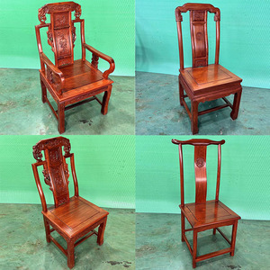 红木餐椅雕花官帽椅实木围椅圈椅大果紫檀中式缅甸花梨木象头椅