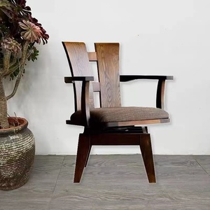 出口日本实木转椅黑胡桃色复古靠背椅电脑椅水曲柳扶手书桌椅中式
